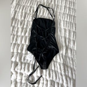 OW Intimates Black Lace Up Bodysuit